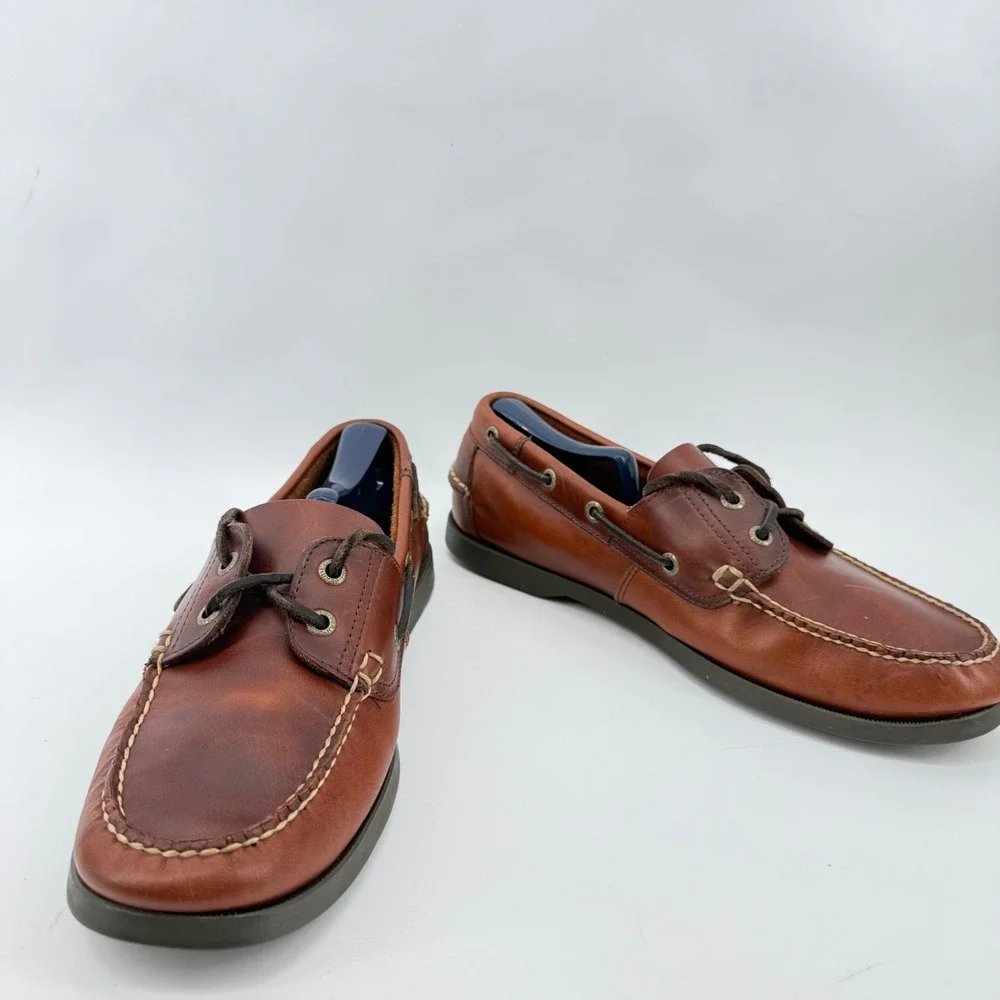 L.L. Bean Boat Shoes Mens 9D Brown Good Leather Casco Bay Handsewn Moc Toe